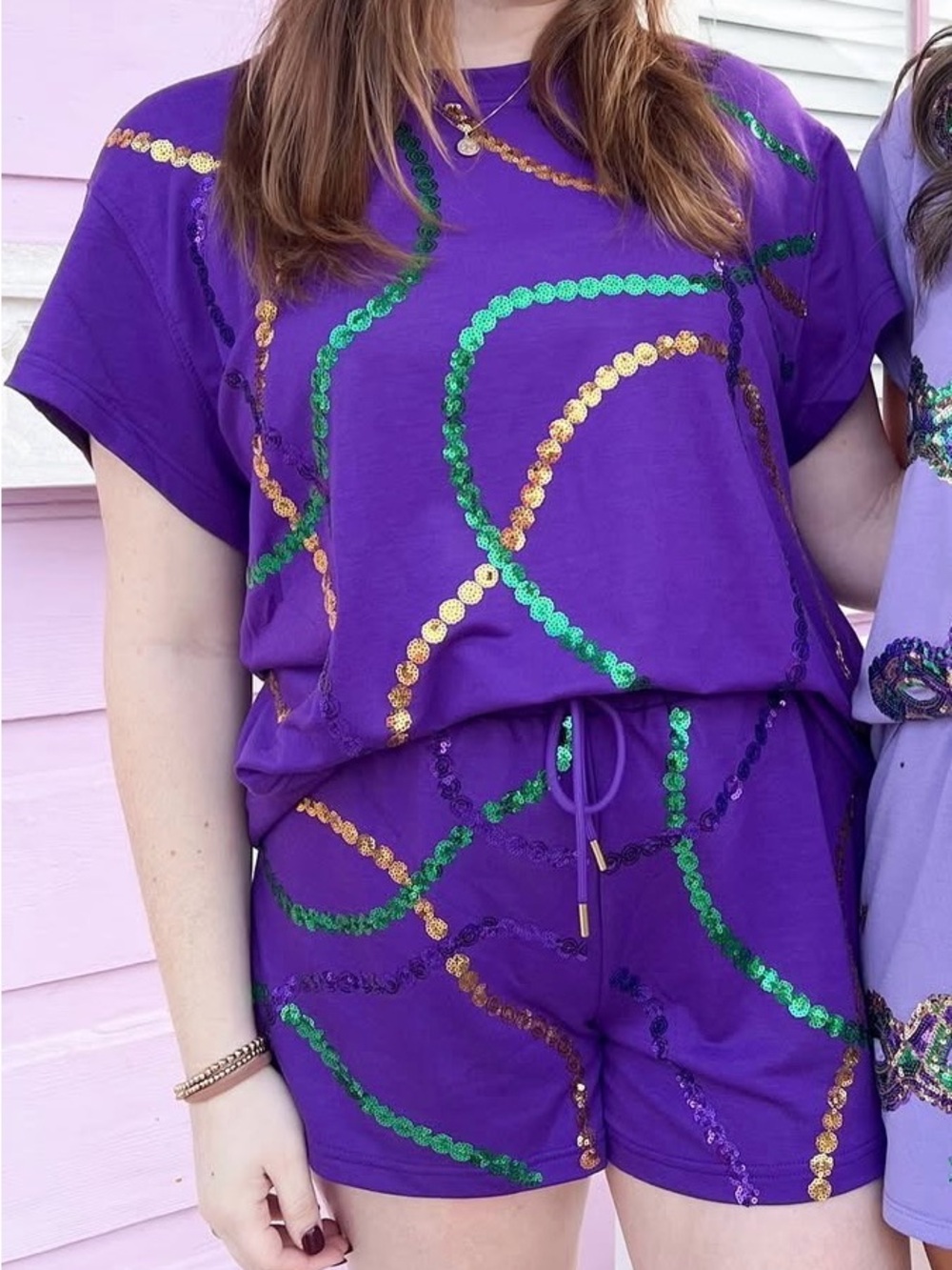Purple Sequin-Accent Women's Lounge Set